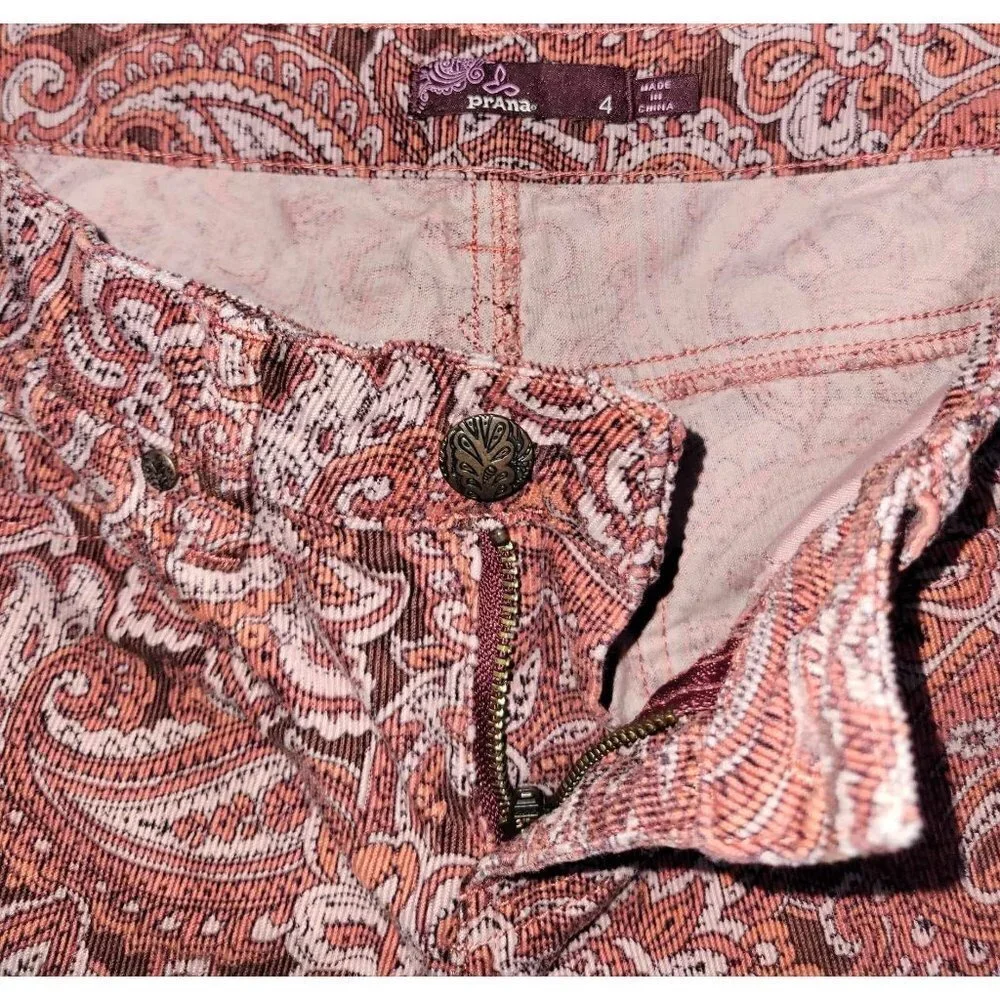prAna Pink Paisley Corduroy Five Pocket Women's Pant 4 - Picture 4 of 5